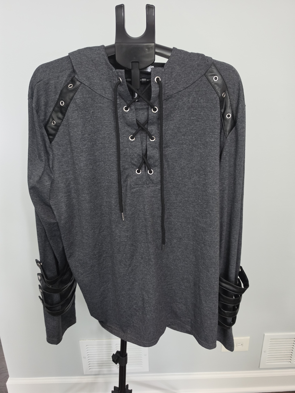 Men's Rocker/Pun Dark Gray Lace-Up Hooded Long Sleeve Shirt